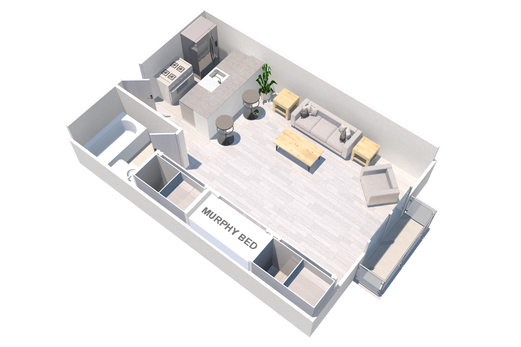 Floor plan for studio, 1 bath, 372 sqft